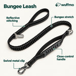 Bungee leash features: elastic stretch, reflective stitching, close-control handle and swivel clip 